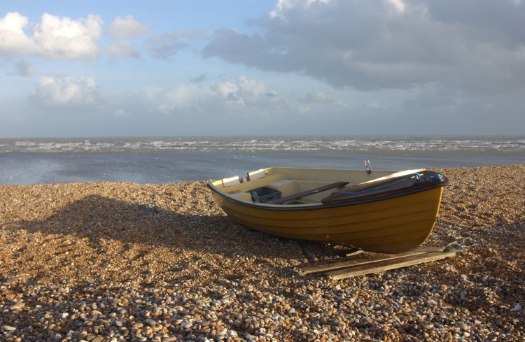 Boat on the beach at Dungeness, Kent December 2006